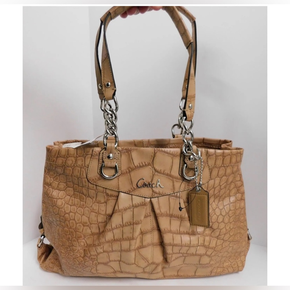 Coach Ashley Vintage F17661 Camel Beige Alligator Leather Carry all Tote Bag - Picture 3 of 12